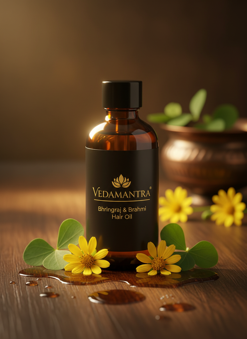 Vedamantra Bhringraj & Brahmi Hair Oil — Branded Product Photo